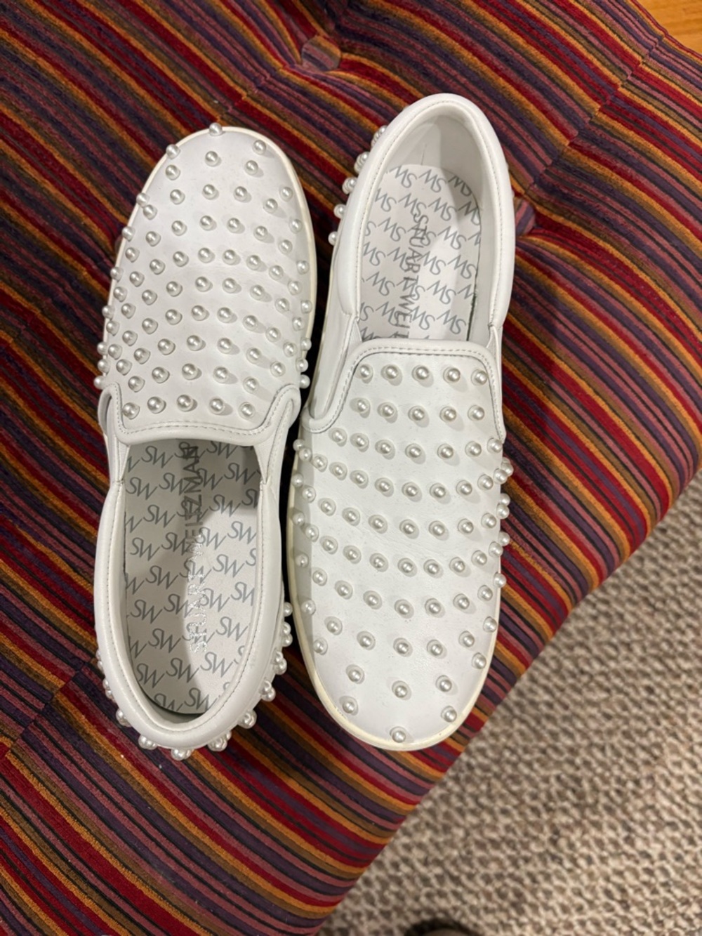 Stuart Weitzman White Studded Slip-On Sneakers
